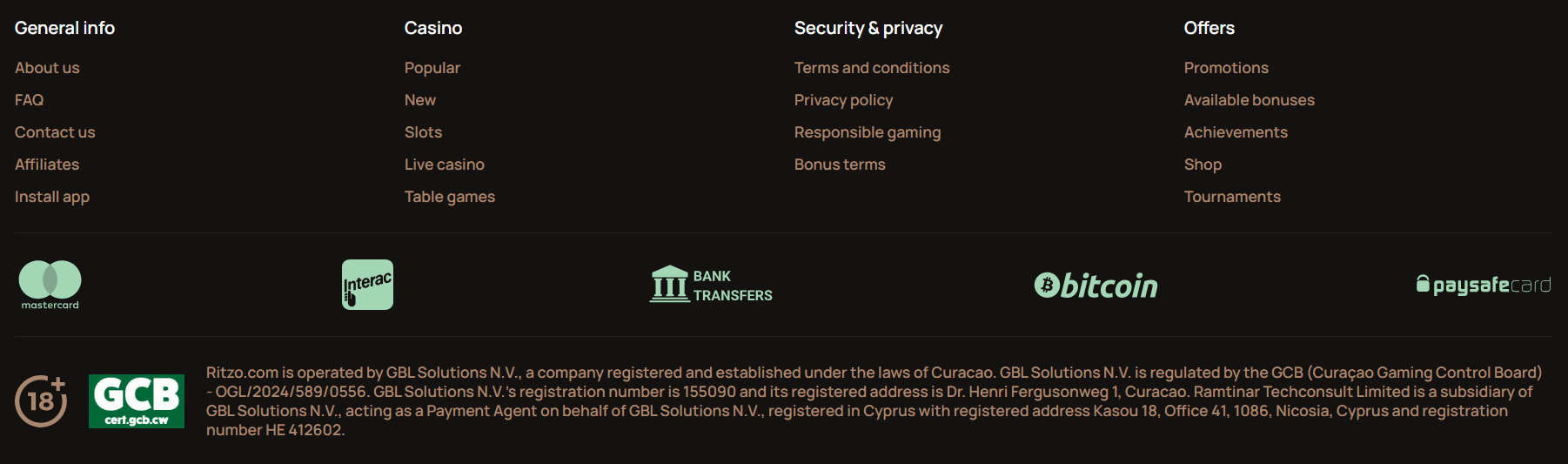 Ritzo Casino Security Seals